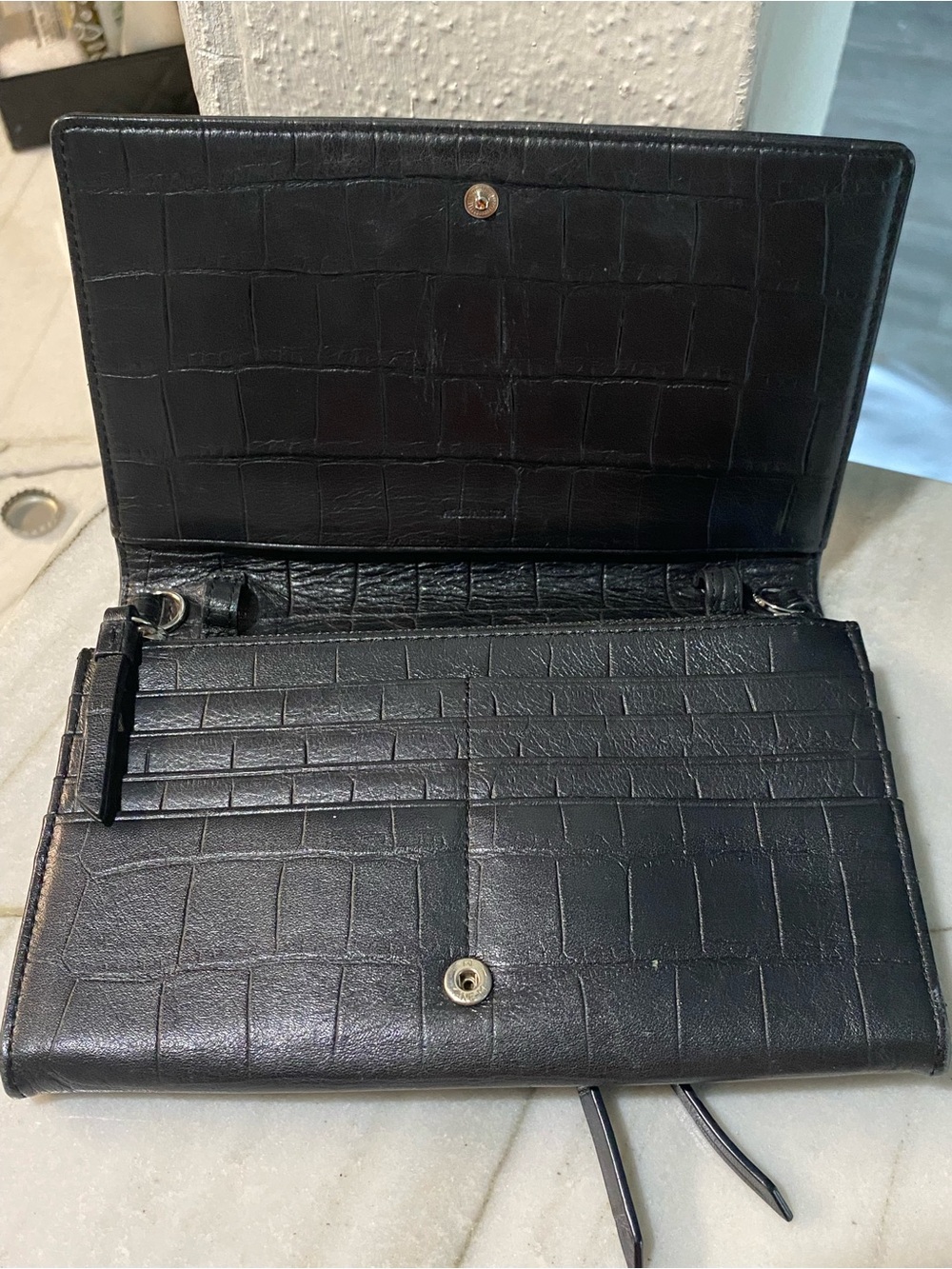 All saints Black Croc-Embossed Leather Waist bag/ Clutch/ Crossbody Bag